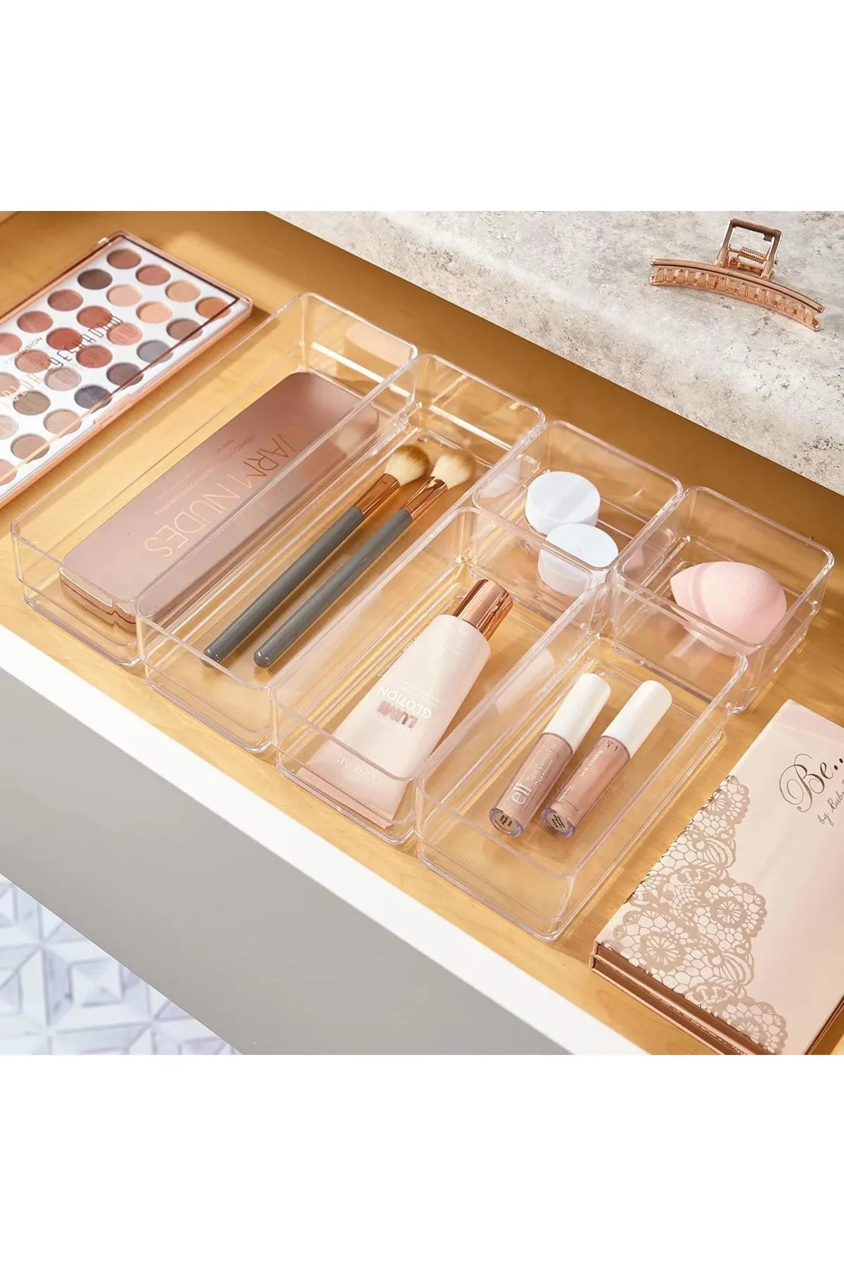 Set of 6 Modular Drawer Organizer - Bathroom Makeup Jewelry Office Desktop Organizer Box Set
