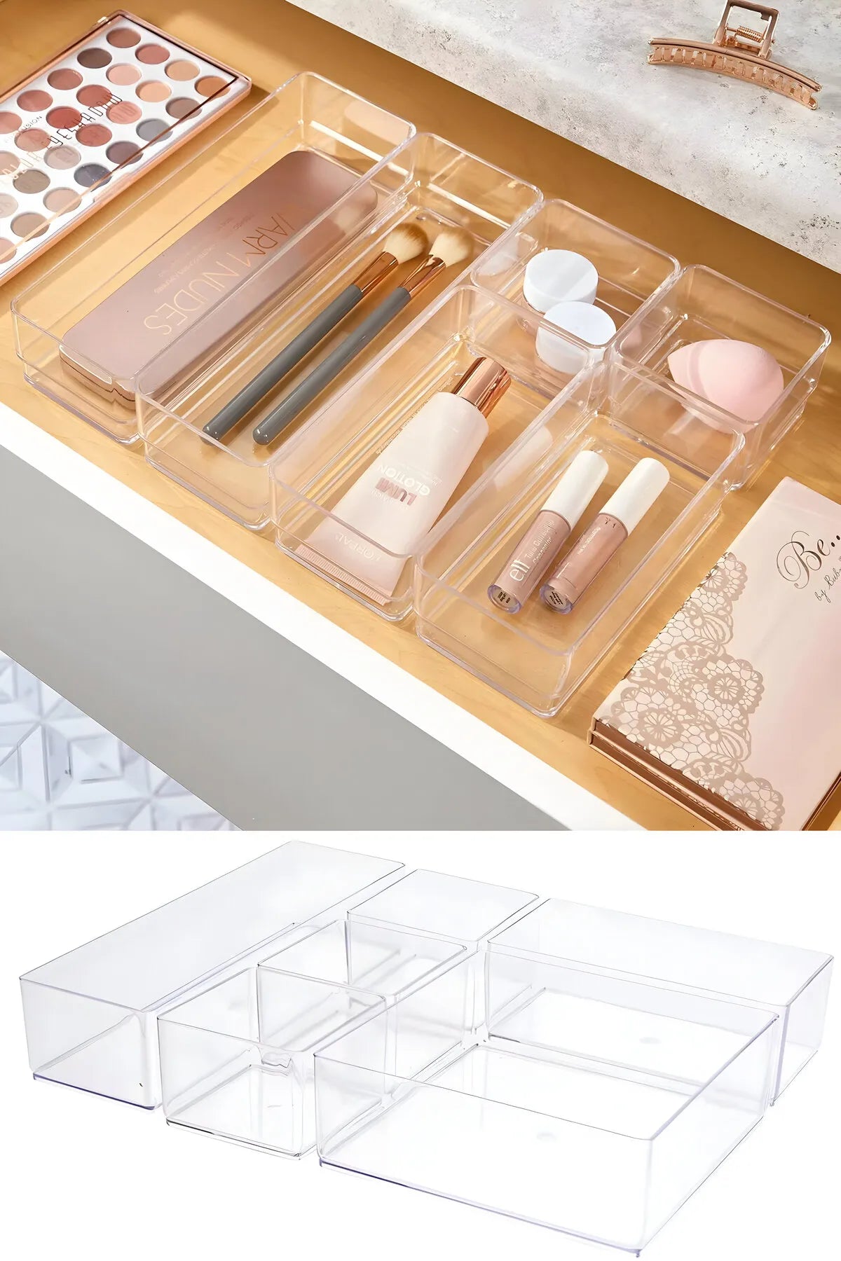 Set of 6 Modular Drawer Organizer - Bathroom Makeup Jewelry Office Desktop Organizer Box Set