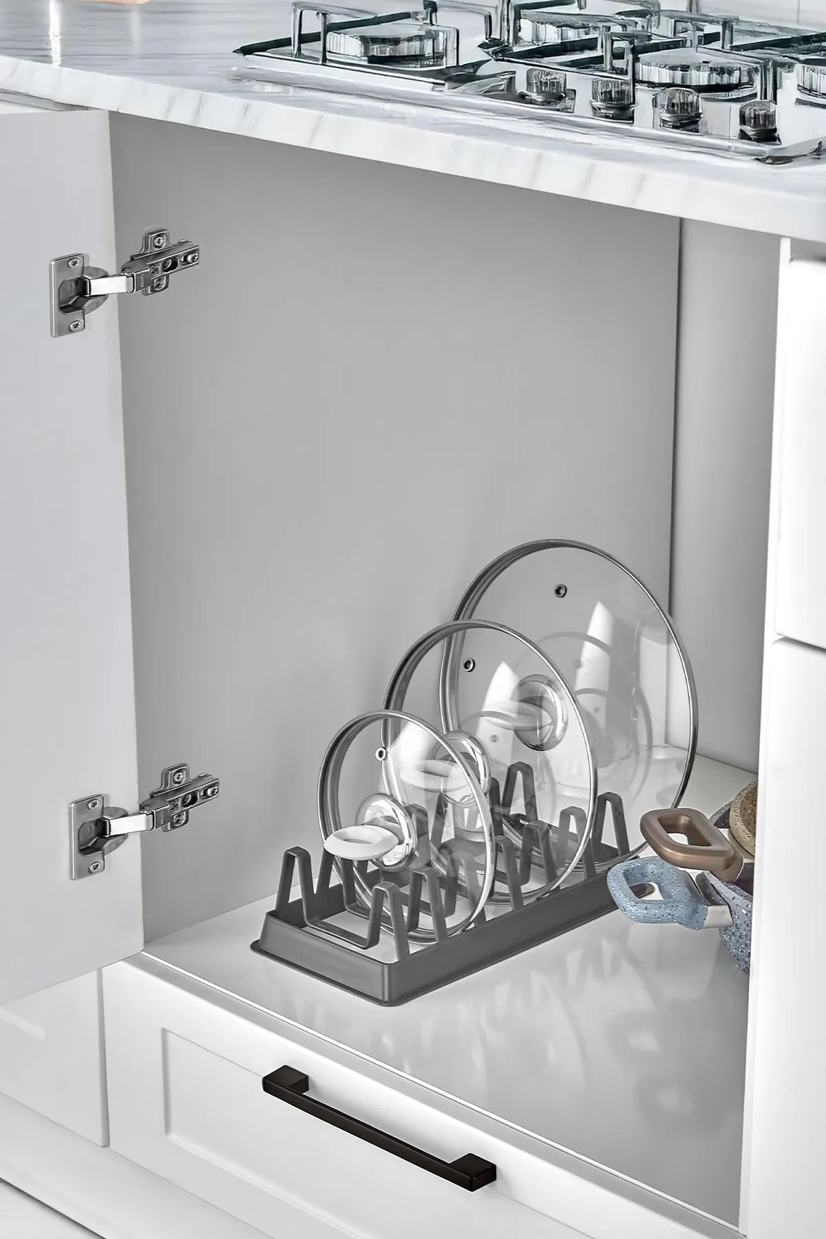 6 Compartment Plastic Plate Rack - Cupboard & Countertop Pot Lid, Plate, Pan Organizer Stand
