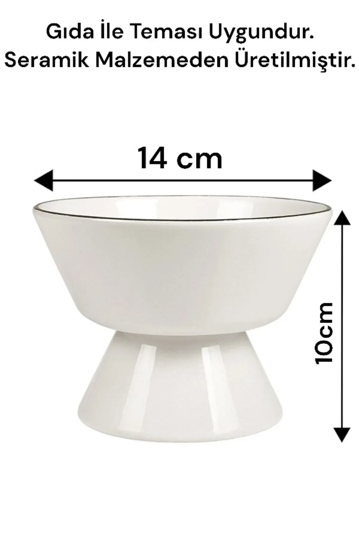 Ergonomik 2'li Ayaklı Beyaz Seramik Kedi Köpek Mama ve Su Kabı Seti (400ml) - Siyah Çizgili Pati Desenli - Sağlıklı Beslenme İçin Yükseltilmiş Mama Kabı