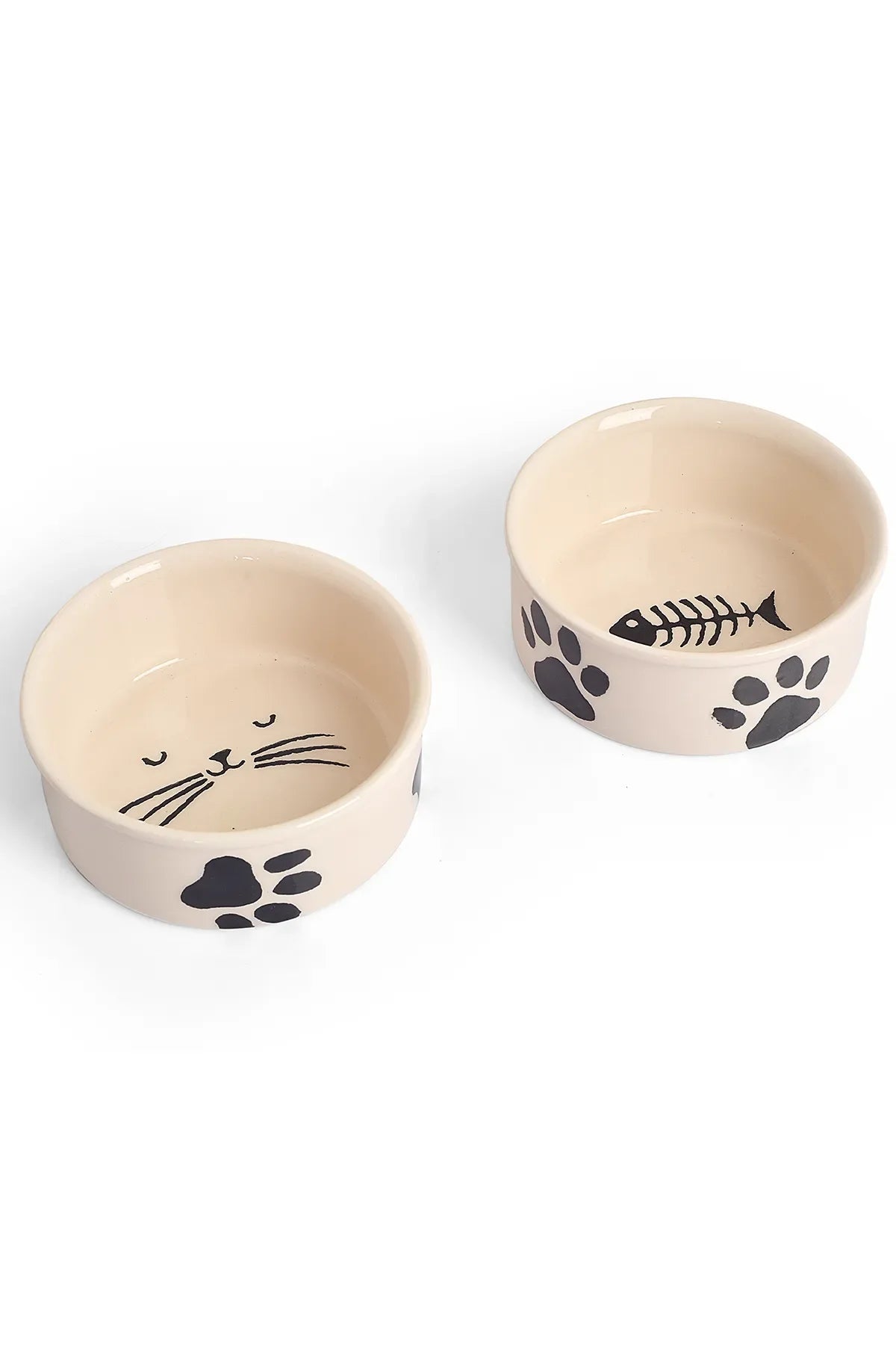 Pati & Kedi Figürlü 2'li Seramik Mama ve Su Kabı Seti - 12cm (300ml) - Hijyenik Kedi Köpek Beslenme Kabı - Kaymaz Tabanlı - Selenica