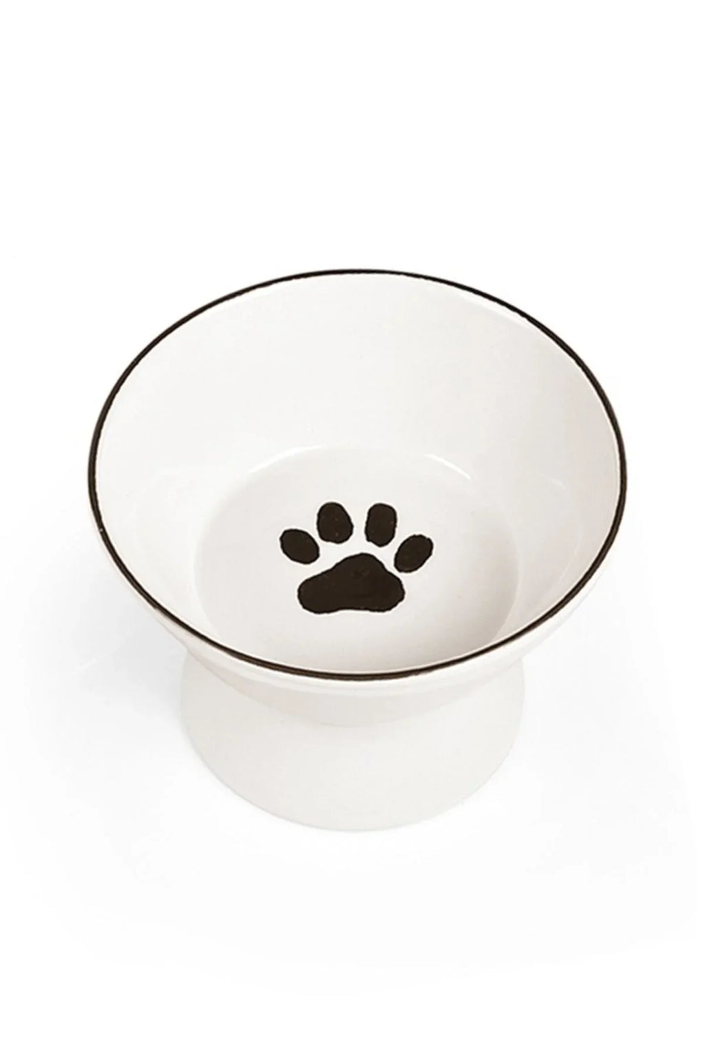 Ergonomik 2'li Ayaklı Beyaz Seramik Kedi Köpek Mama ve Su Kabı Seti (400ml) - Siyah Çizgili Pati Desenli - Sağlıklı Beslenme İçin Yükseltilmiş Mama Kabı - Selenica