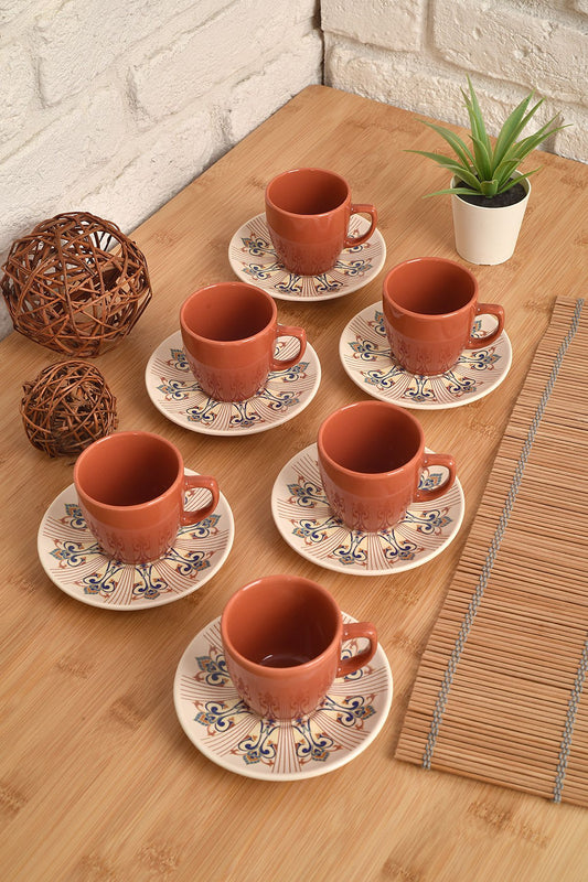6 Kişilik Osmanlı Motifli Dijital Baskılı Türk Kahvesi Fincan Takımı (100ml) - Geleneksel Desenli Şık Sunum Seti