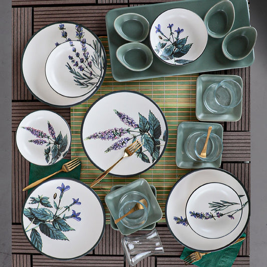 Keraart Çiçek Bahçesi Kahvaltı Takımı 21 Parça 4 Kişilik, Mat Yüzey, Stoneware, Çiçek Desenli