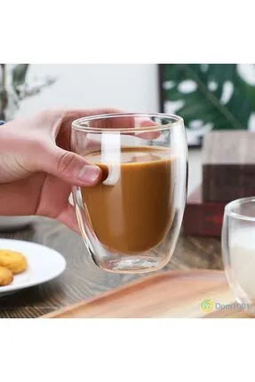 250 ml Çift Cidarlı Bardak Isı Yalıtımlı Borosilikat Cam Kupa - Kahve, Çay, Latte Sunum Bardağı"