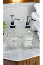 2'li Şık ve Modern Cam Sıvı Sabunluk Seti (500ml) | Metal , Etiketli | Mutfak Banyo İçin - Selenica