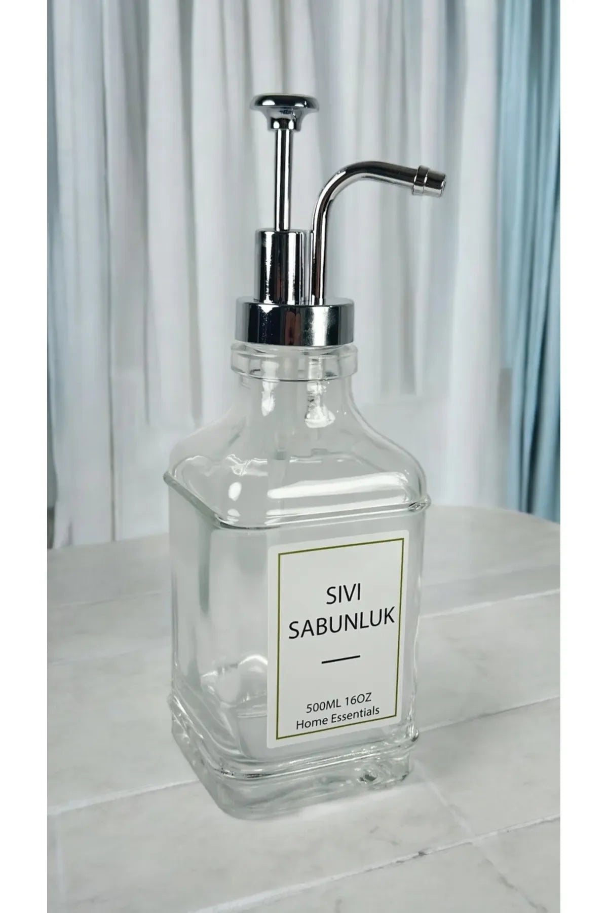 2'li Şık ve Modern Cam Sıvı Sabunluk Seti (500ml) | Metal , Etiketli | Mutfak Banyo İçin - Selenica