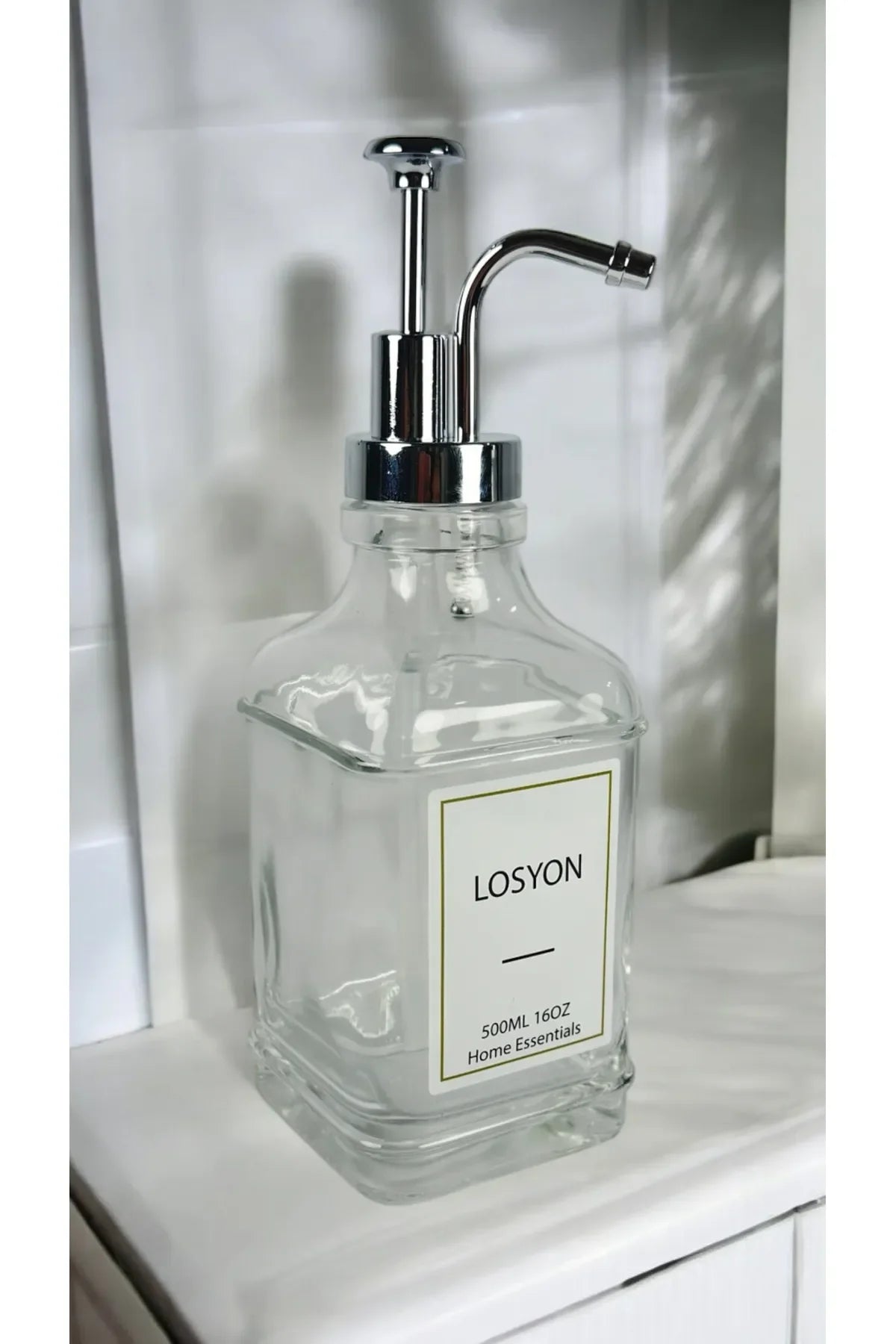 2'li Şık ve Modern Cam Sıvı Sabunluk Seti (500ml) | Metal , Etiketli | Mutfak Banyo İçin - Selenica