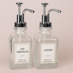 2'li Şık ve Modern Cam Sıvı Sabunluk Seti (500ml) | Metal , Etiketli | Mutfak  Banyo İçin