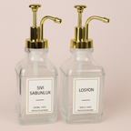 Gold 2'li Cam Sıvı Sabunluk Seti (500ml) | Şık ve Modern Tasarım | Mutfak Banyo İçin
