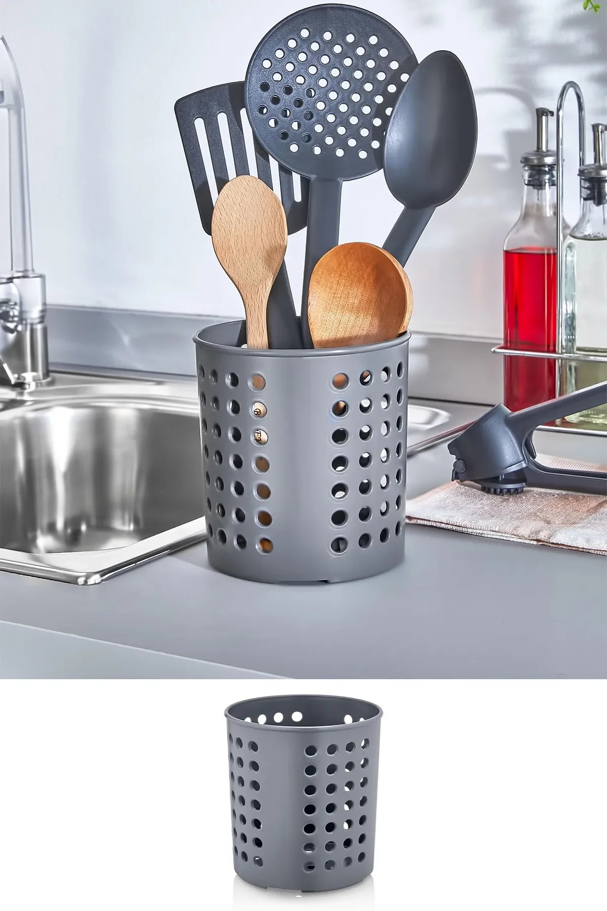 Cylinder Countertop Upright Spoon Rack - Kitchen Organizer Serving Stand, Ladle Holder Organizer 