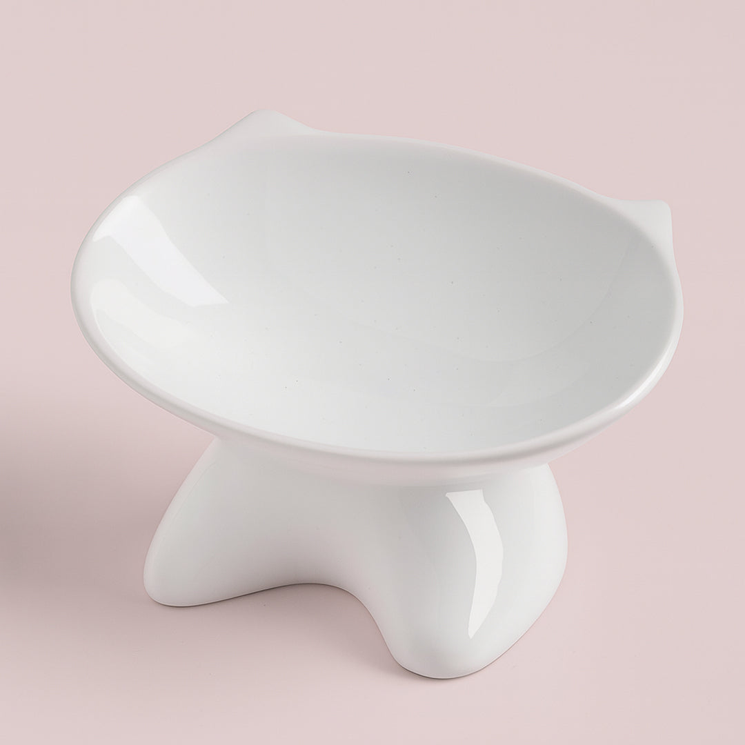 Ergonomik Eğimli Yüksek Seramik Kedi Mama Kabı - Ortopedik, Bıyık Dostu Tasarım - Siyah & Beyaz Renk Seçenekli